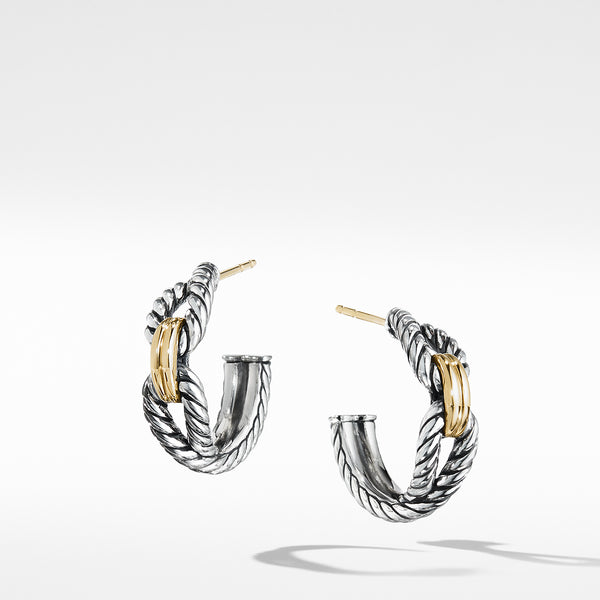 Cable Loop Hoop Earrings in Sterling Silver with 18K Yellow Gold