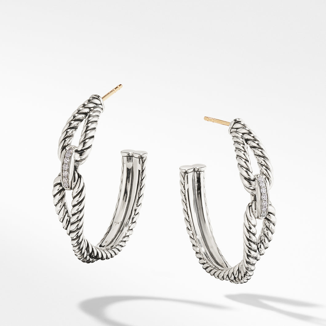 Cable Loop Hoop Earrings with Diamonds