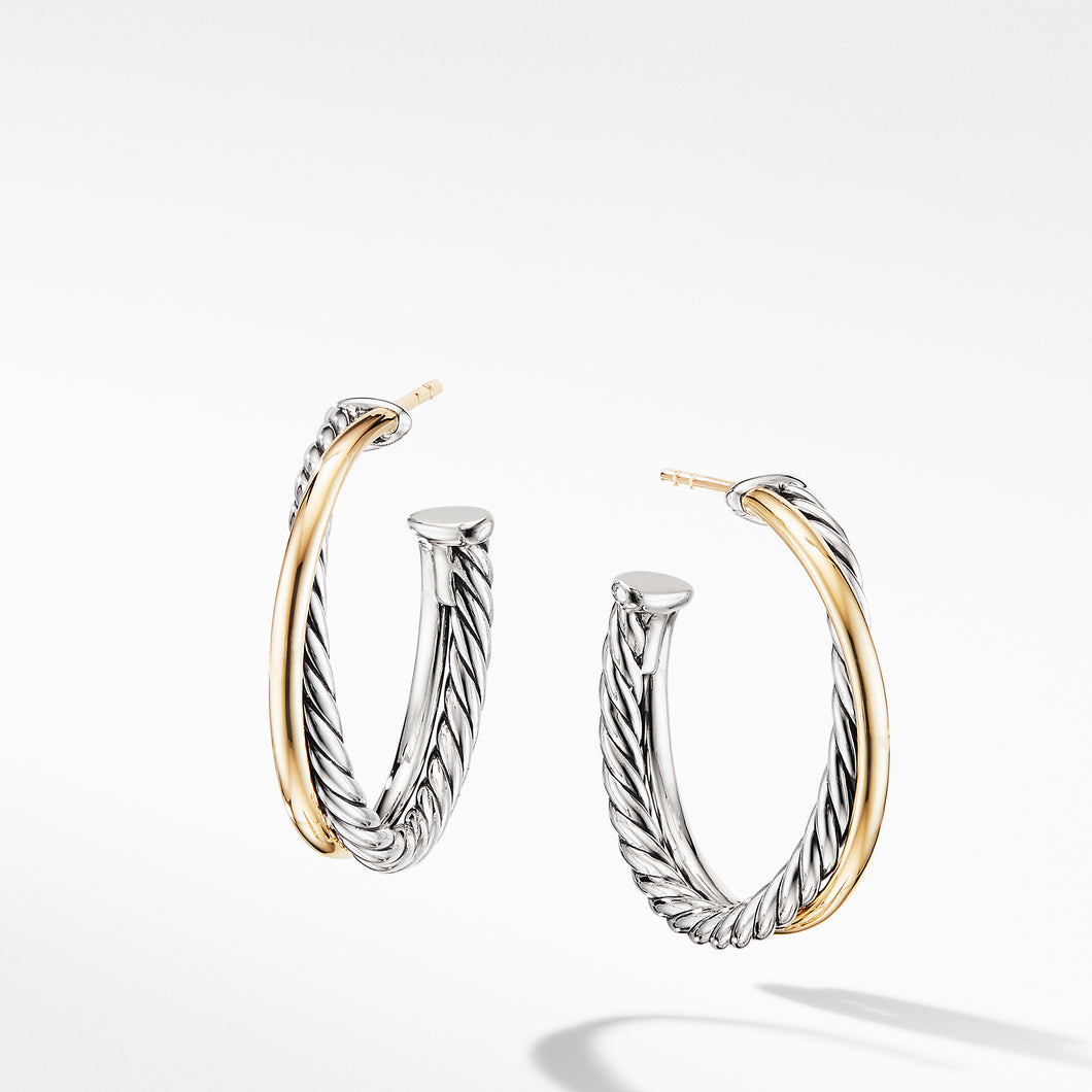 Crossover Hoop Earrings in Sterling Silver with 18K Yellow Gold