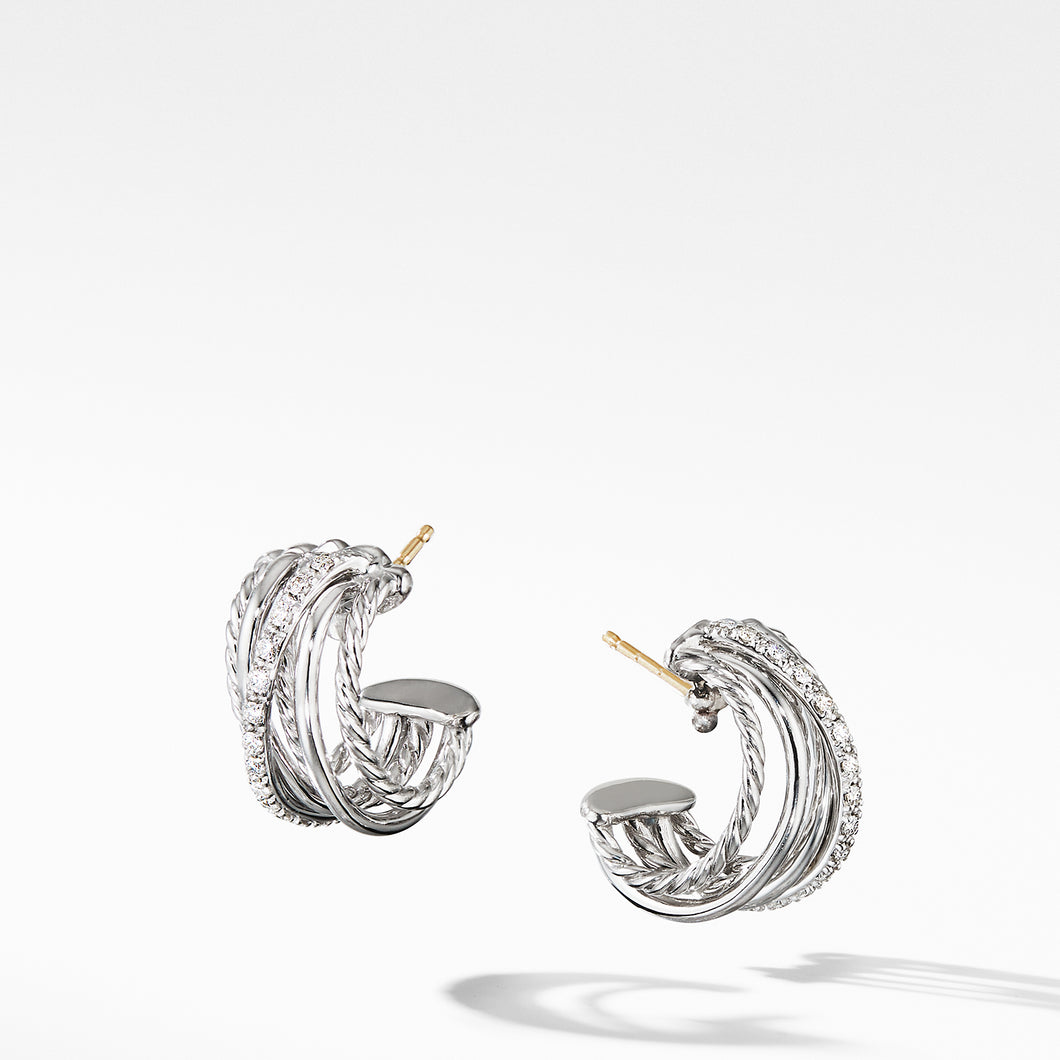 Crossover Shrimp Earrings in Sterling Silver with Pavé Diamonds