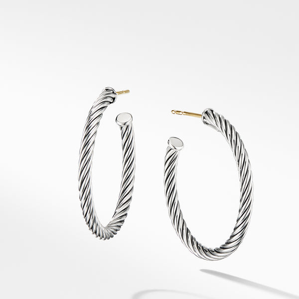 Cable Hoop Earrings in Sterling Silver