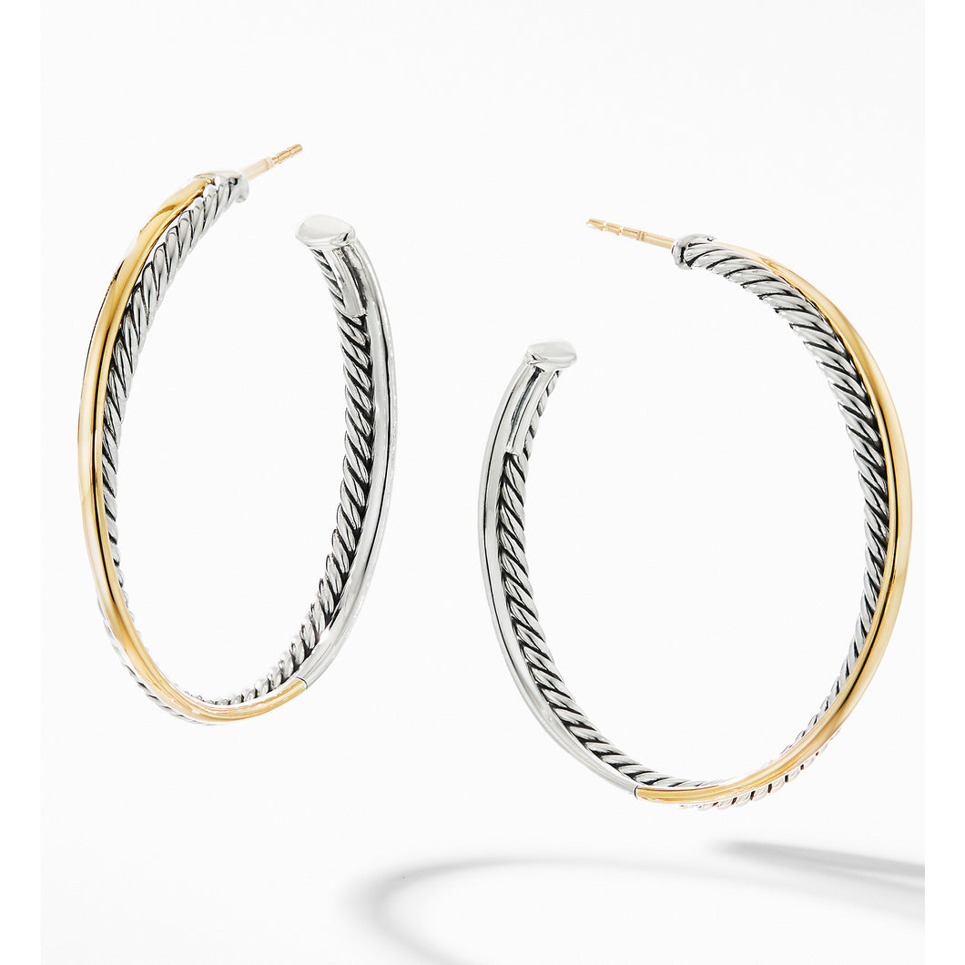 Crossover Hoop Earrings in Sterling Silver with 18K Yellow Gold