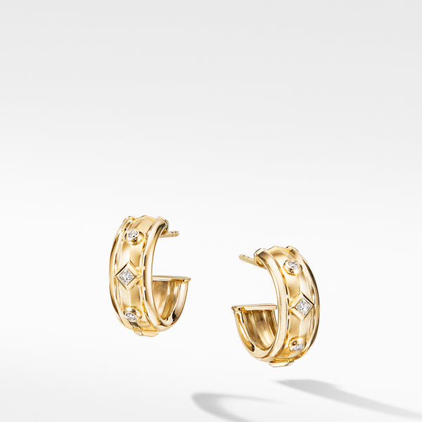 Modern Renaissance Hoop Earrings in 18K Yellow Gold with Diamonds