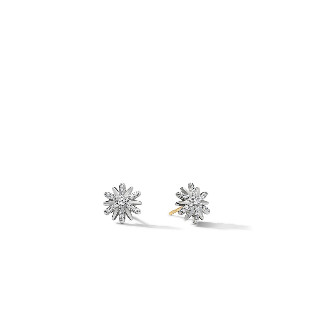 Petite Starburst Stud Earrings in Sterling Silver with Pavé Diamonds