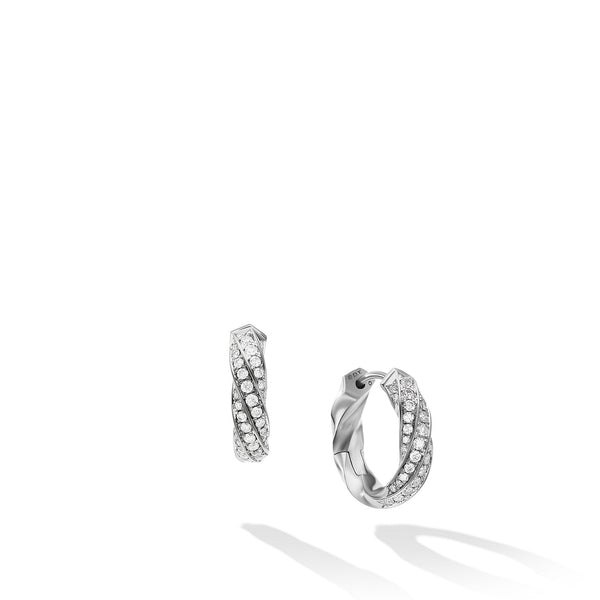 Cable Edge Huggie Hoop Earrings in Recycled Sterling Silver with Pave© Diamonds