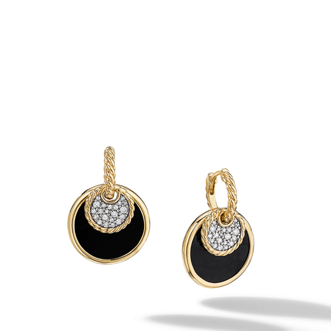 DY Elements Convertible Drop Earrings in 18K Yellow Gold with Black Onyx and Mother of Pearl and Pave© Diamonds