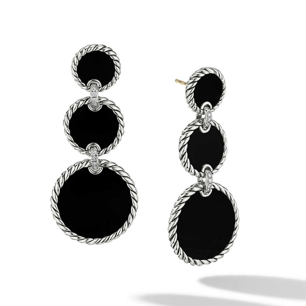 DY Elements Triple Drop Earrings with Black Onyx and Pavé Diamonds