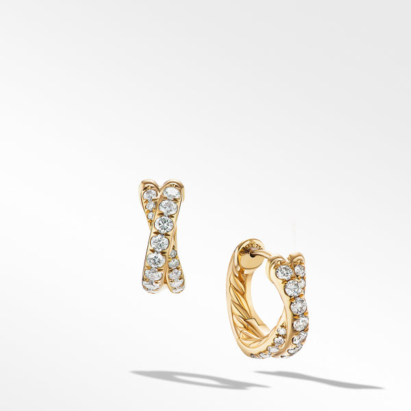 Pave© Crossover Hoop Earrings in 18K Yellow Gold with Diamonds