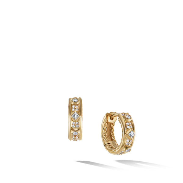 Modern Renaissance Huggie Hoop Earrings in 18K Yellow Gold with Full Pave© Diamonds