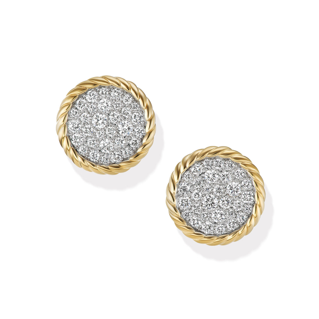 DY Elements Button Stud Earrings in 18K Yellow Gold with Pave© Diamonds