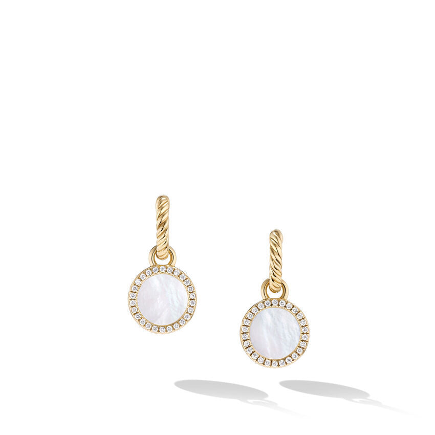 Petite DY Elements Drop Earrings in 18K Yellow Gold with Mother of Pearl and Pavé Diamonds