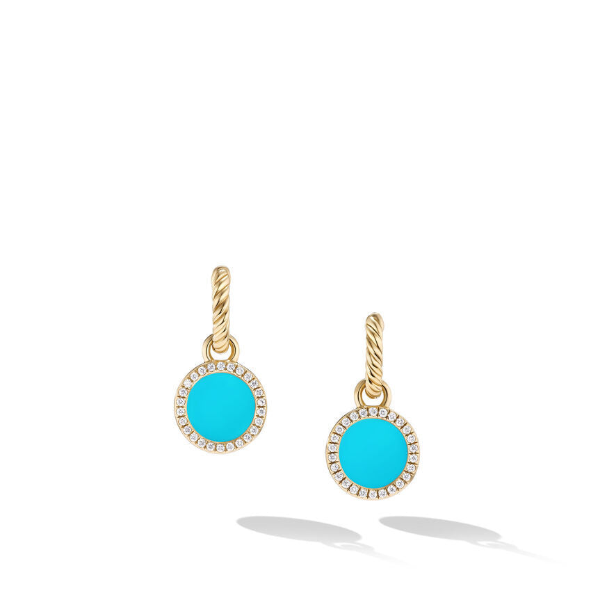 Petite DY Elements Drop Earrings in 18K Yellow Gold with Turquoise and Pave© Diamonds