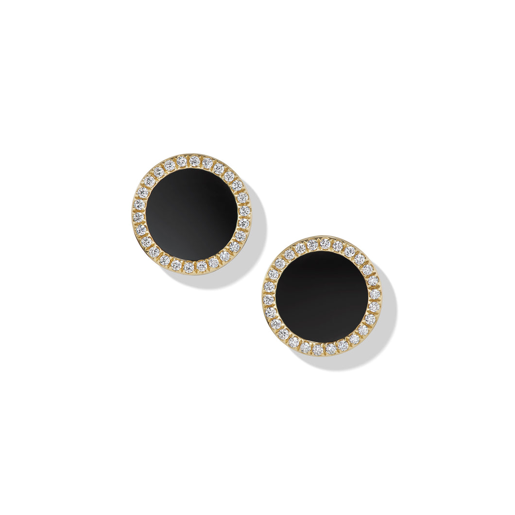 Petite DY Elements Stud Earrings in 18K Yellow Gold with Black Onyx and Pavé Diamonds
