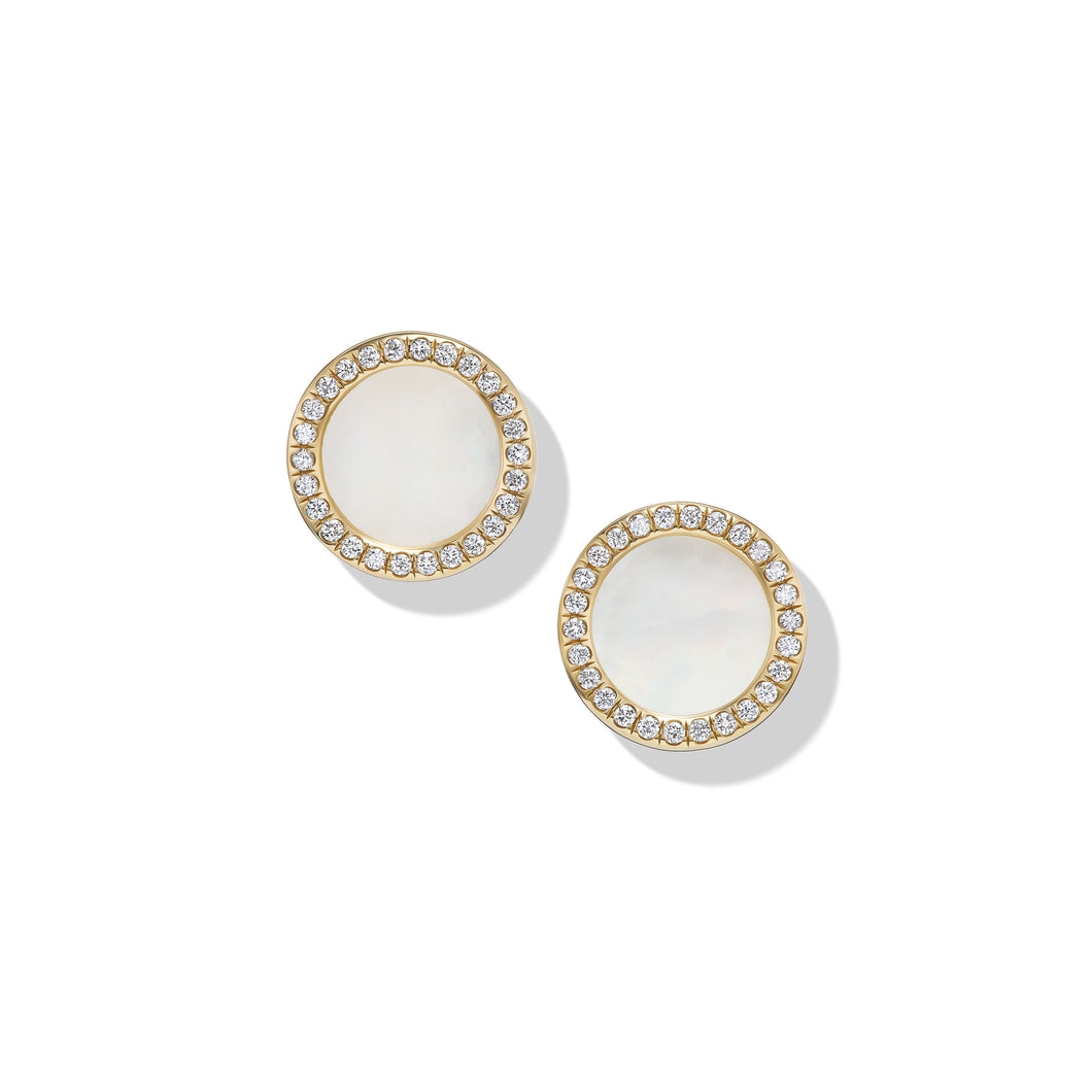 Petite DY Elements Stud Earrings in 18K Yellow Gold with Mother of Pearl and Pavé Diamonds