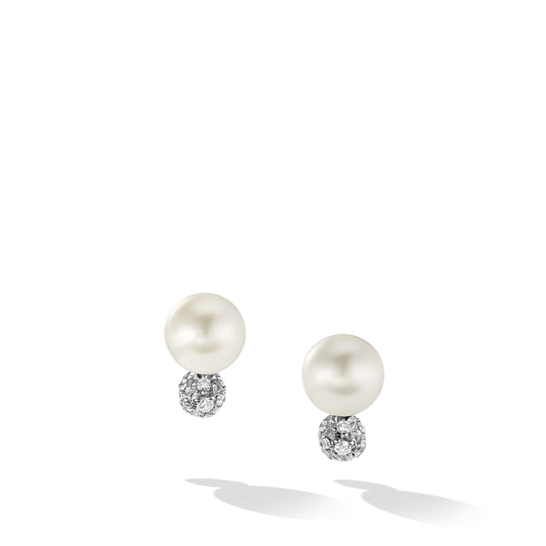 Pearl and Pave© Solari Stud Earrings in Sterling Silver with Diamonds