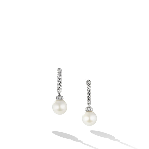 Pearl and Pave© Solari Drop Earrings in Sterling Silver with Diamonds