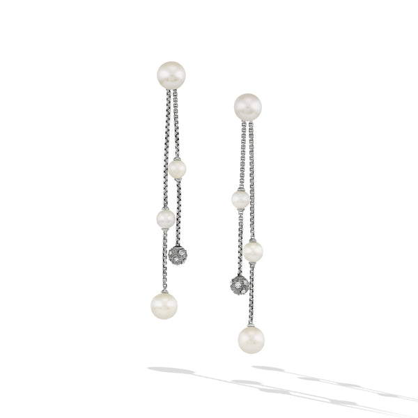 Pearl and Pave© Two Row Drop Earrings in Sterling Silver with Diamonds