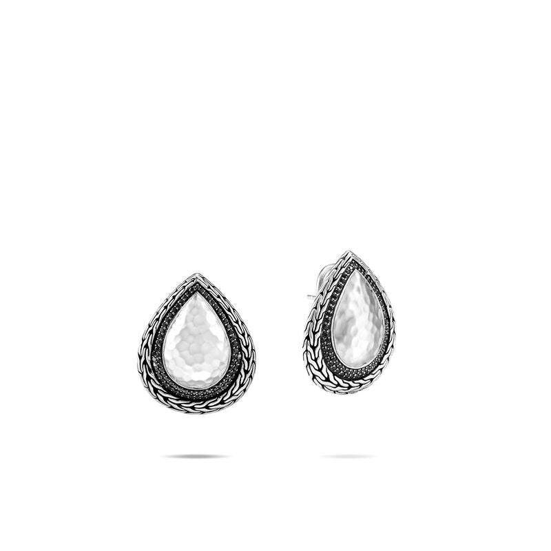 Classic Chain Hammered Earring, Black Sapphire, Spinel