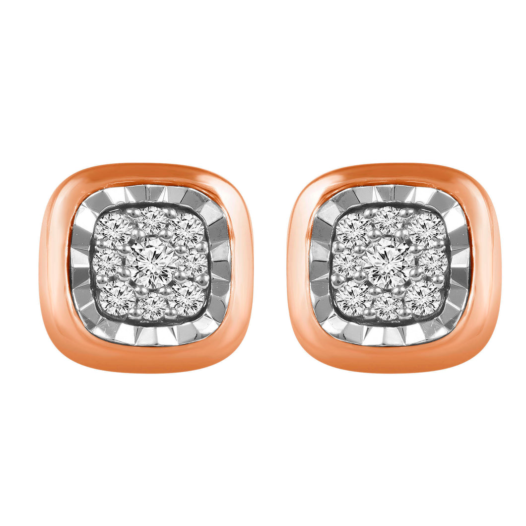 14K Rose Gold Square Shaped 0.15 Diamond Earrings