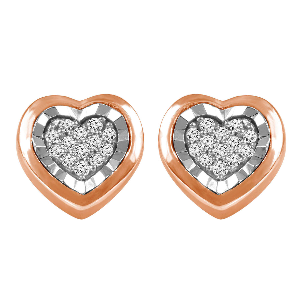 14K Rose and White Gold 0.06CTW Small Diamond Heart Earrings