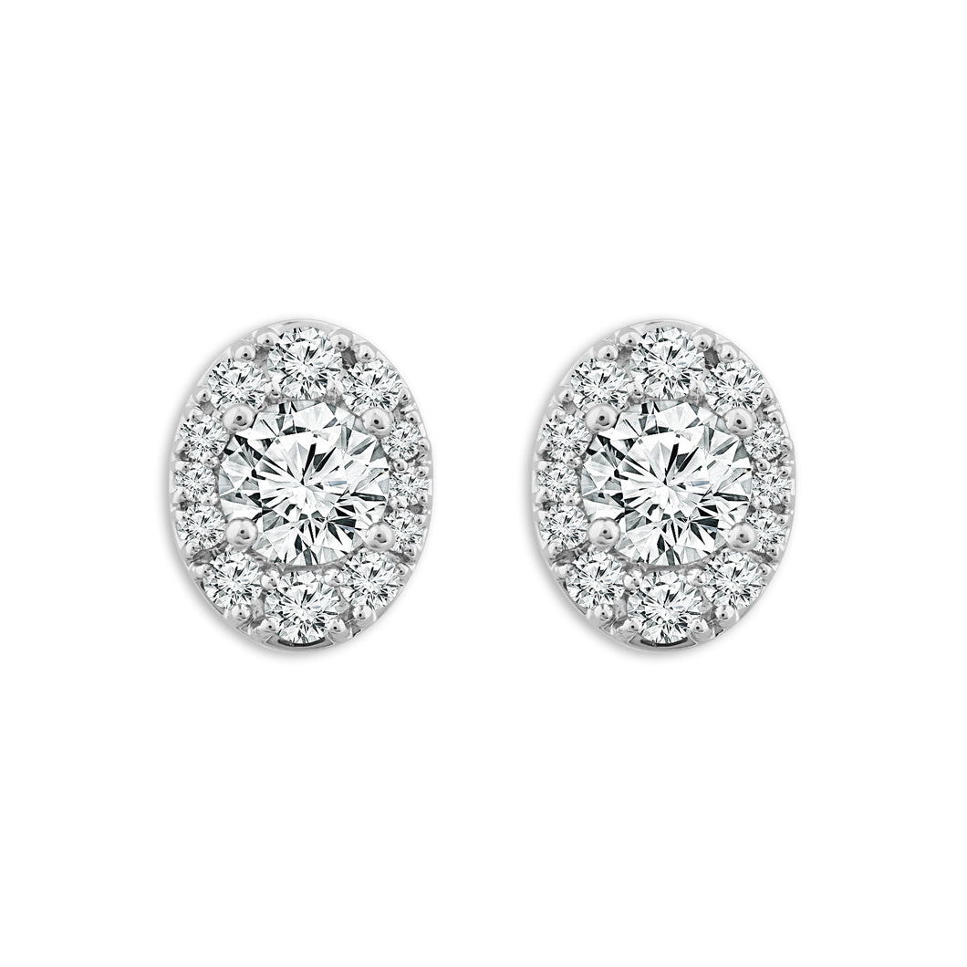 14K White Gold 1.00 CTW Diamond Aura Oval Shape Earrings