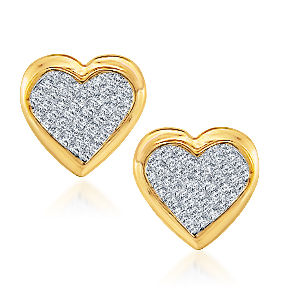 14K Yellow Gold Diamond Heart Stud Earrings (2.00 ct. tw.)