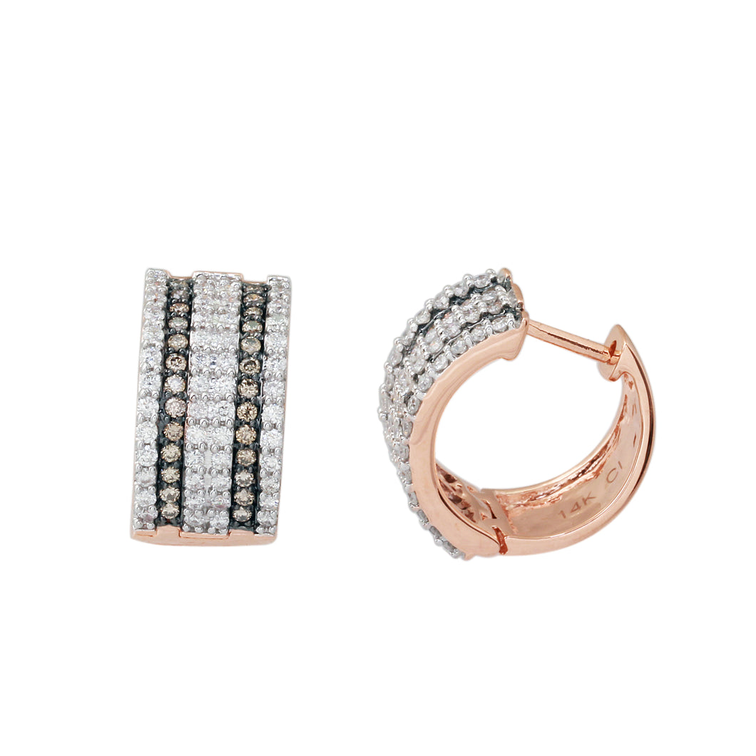 1.0 CTW Brown and White Round Diamond Small Hoop Earring