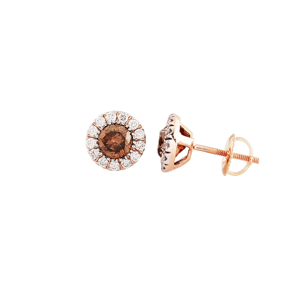 1.50 CTW Brown and White Round Diamond Earring