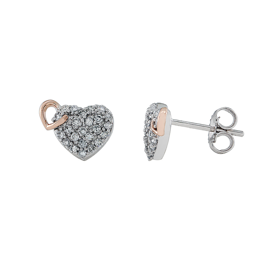 14K White and Rose Gold 0.31 ct. tw. Pave Diamond Interlocking Heart Stud Earrings
