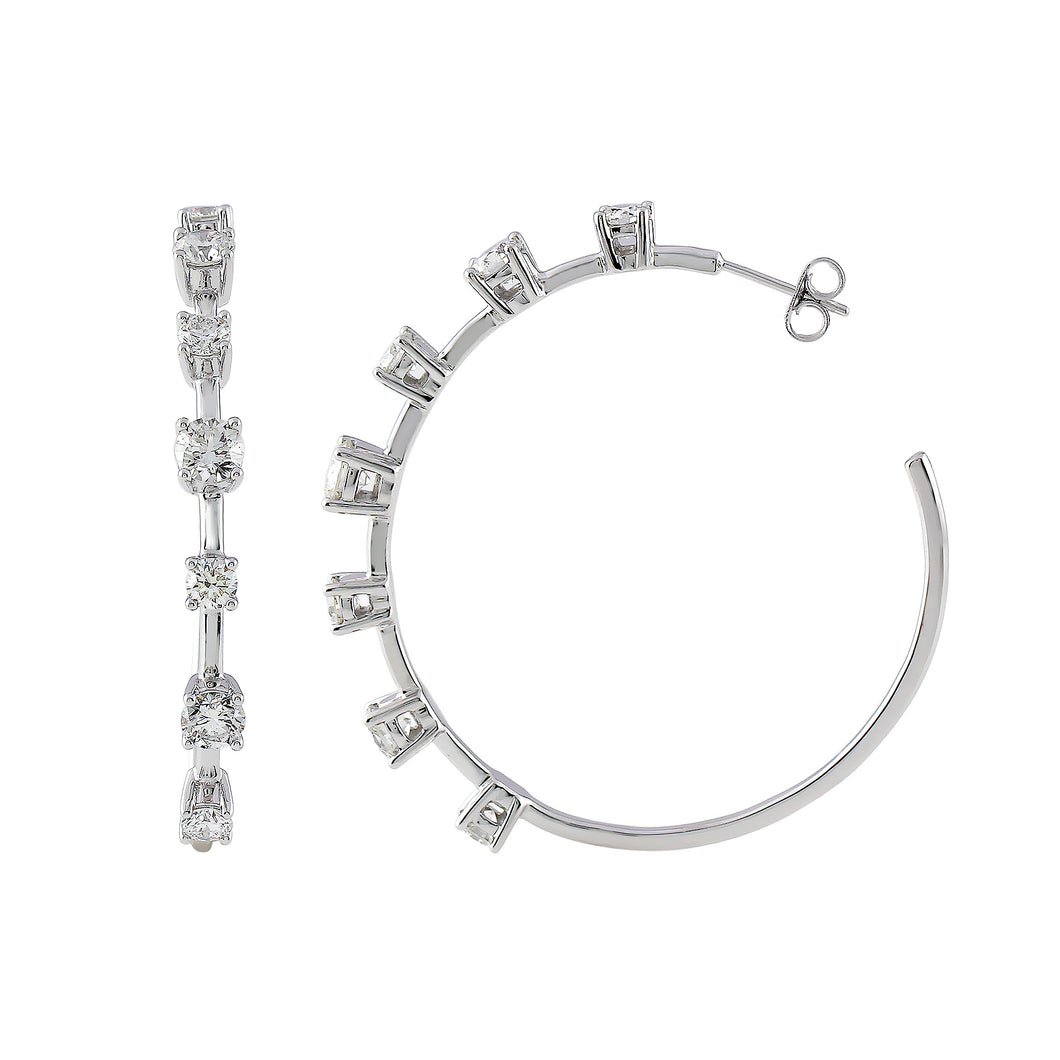 4.20CTTW Lab-Created Diamond Prong Set Hoop Earrings in 14K White Gold