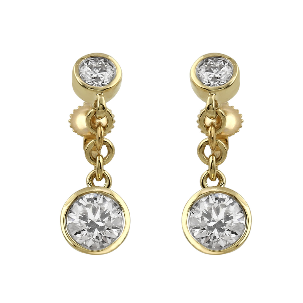 1.55CTTW Lab-Created Diamond Bezel Set Drop Earrings in 14K Yellow Gold