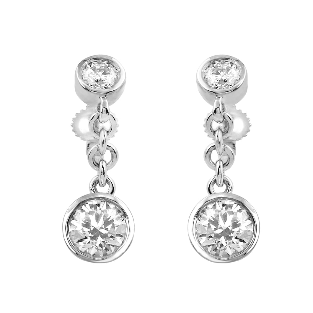 1.55CTTW Lab-Created Diamond Bezel Double Drop Earrings in 14K White Gold