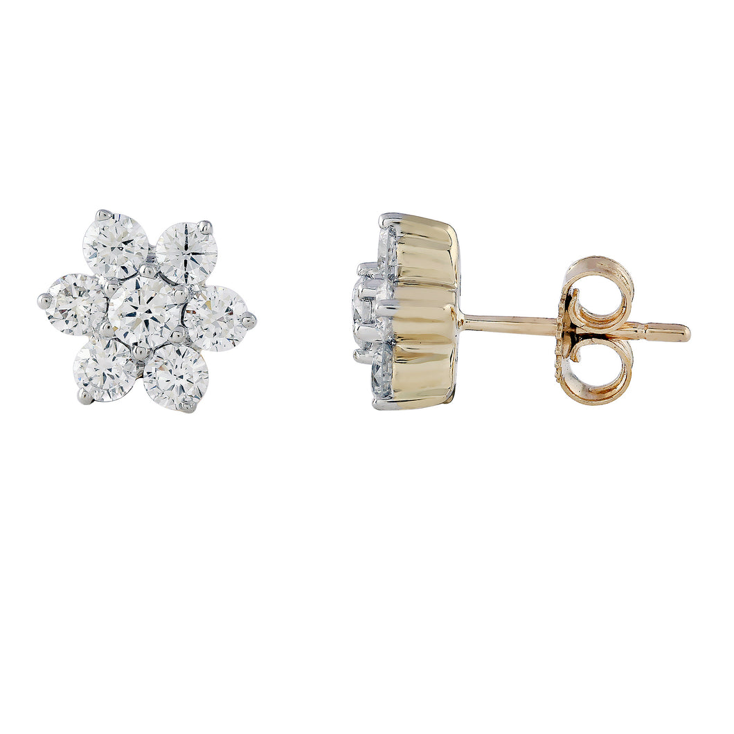 1.00CTTW Lab-Created Diamond Tiny Flower Stud Earrings in 14K Yellow Gold