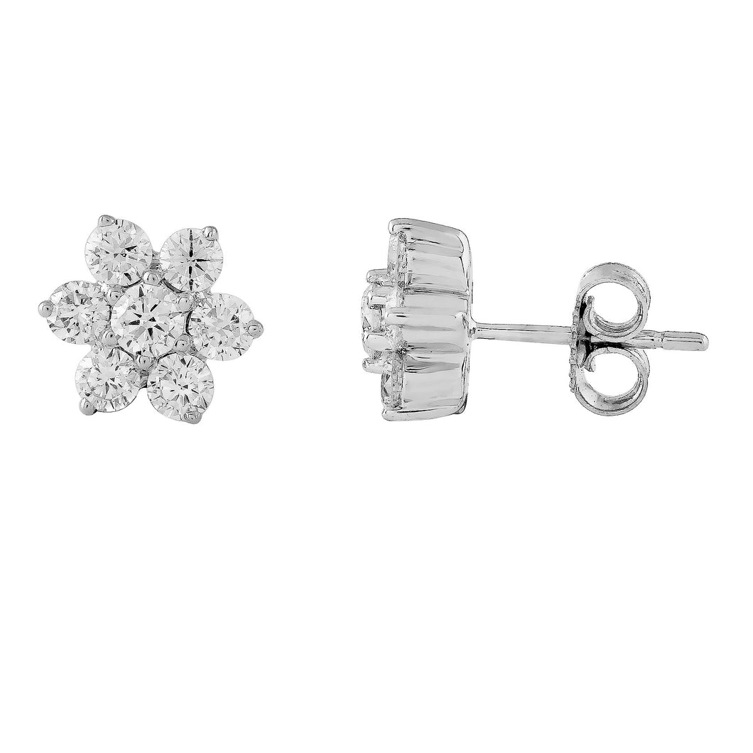 1.00CTTW Lab-Created Diamond Tiny Flower Stud Earrings in 14K White Gold