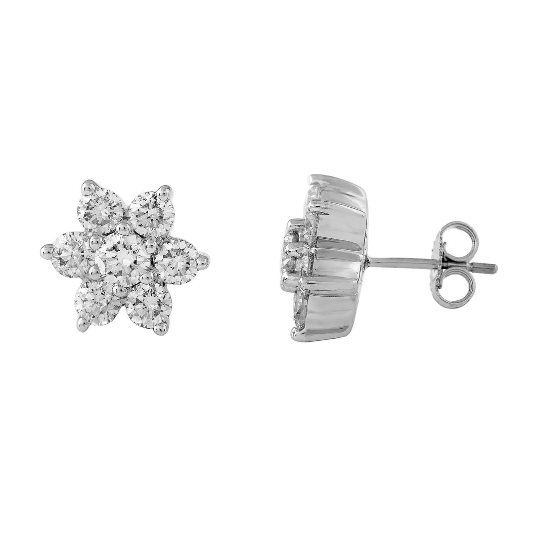 2.00CTTW Lab-Created Diamond Small Flower Stud Earrings in 14K White Gold