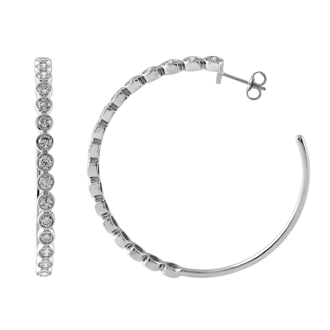 4.00CTTW Lab-Created Dimond Bezel Set Hoop Earrings in 14K White Gold