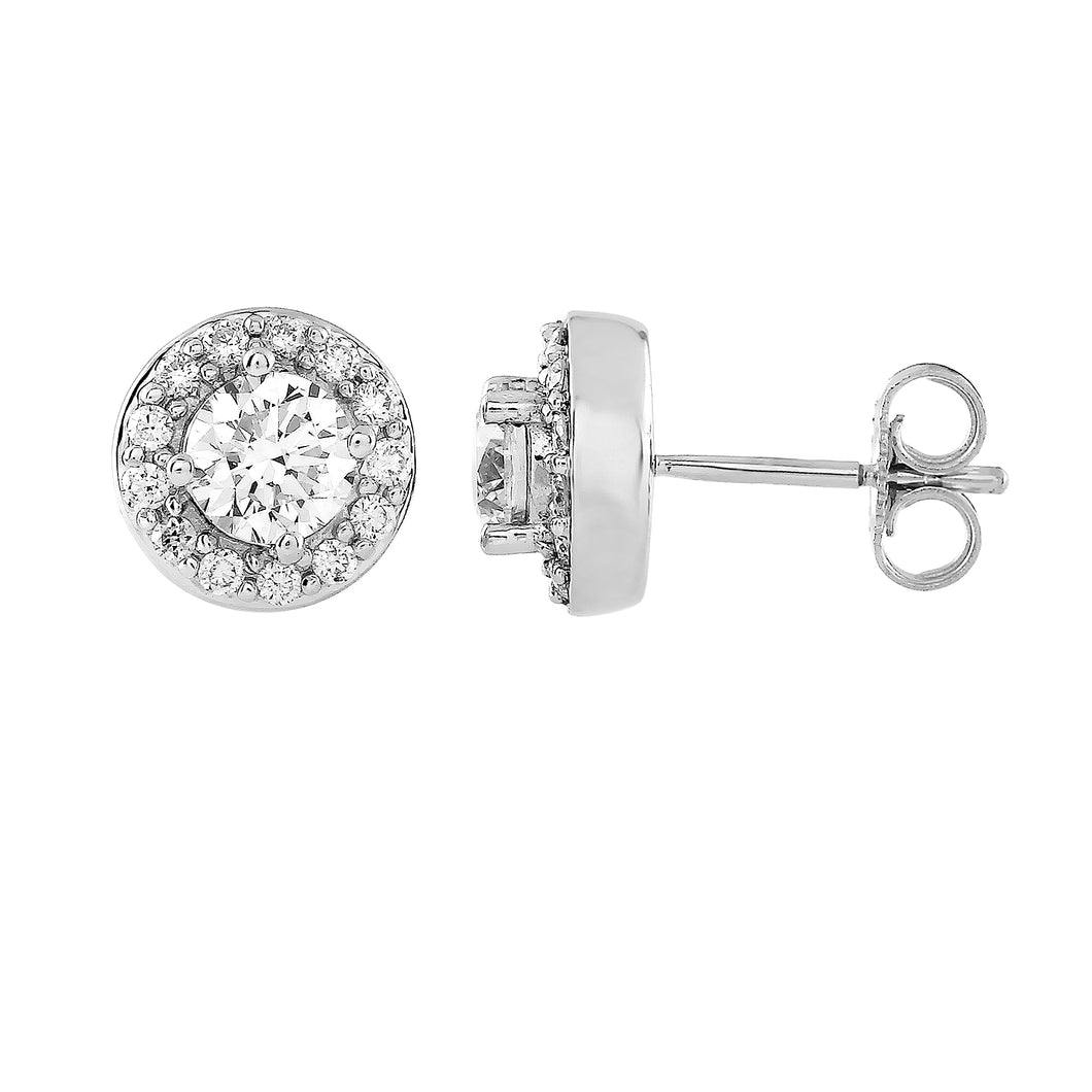 1.05CTTW Lab-Created Diamond Halo Stud Earrings in 14K White Gold