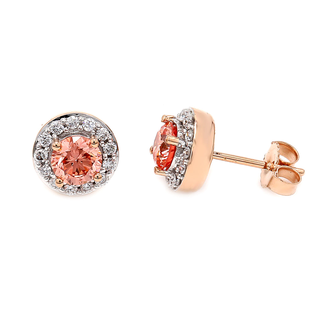 1.05CTTW Lab-Created Pink and White Diamond Halo Stud Earrings in 14K Rose Gold