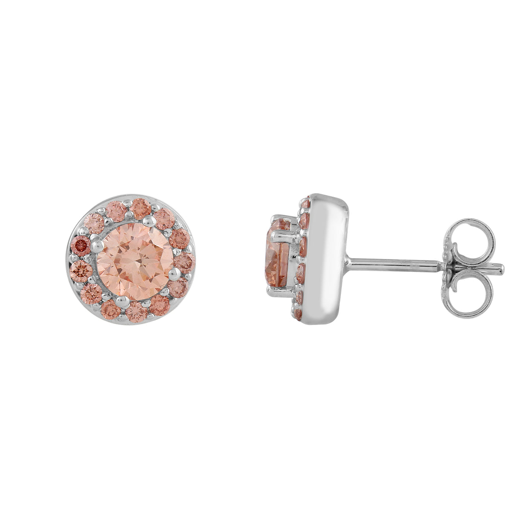 1.05CTTW Lab-Created Diamond Pink Halo Stud Earrings in 14K White Gold