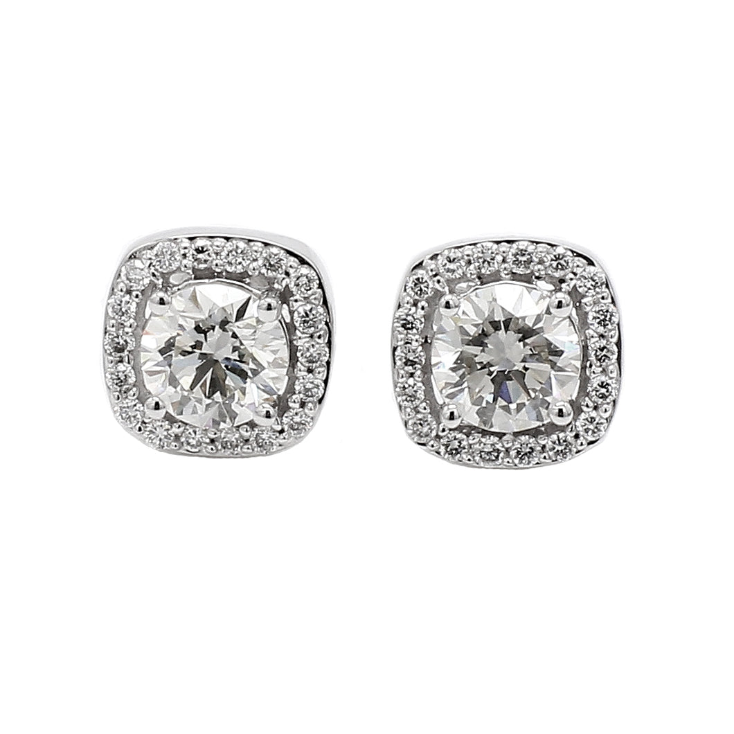 2.00CT TW Lab-Created Diamond Square Halo Stud Earrings in 14K White Gold