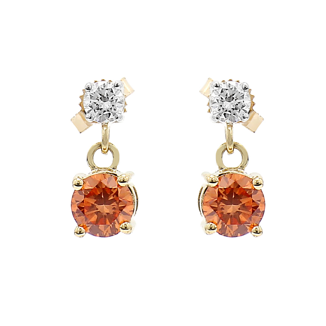 1.80CTTW Lab-Created Diamond Orange and White Double Drop Earrings in 14K Yellow Gold