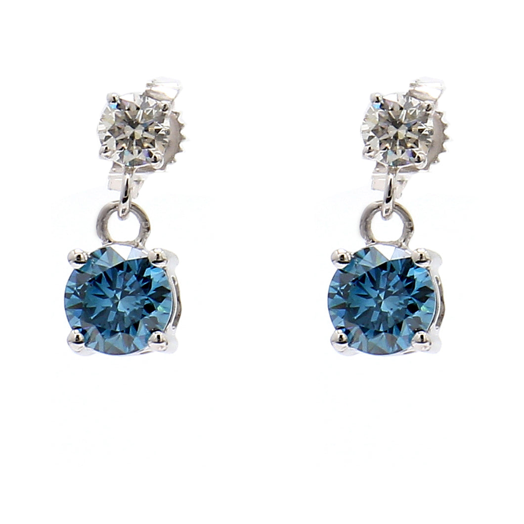1.80CTTW Lab-Created Diamond Royal Blue and White Double Drop Earrings in 14K White Gold
