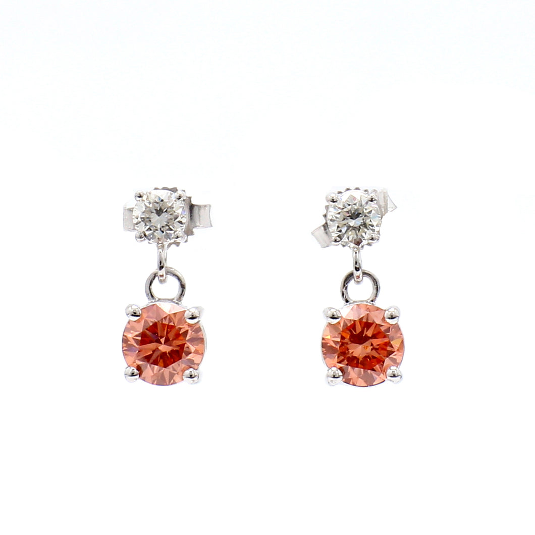 1.80CTTW Lab-Created Diamond Pink and White Double Drop Earrings in 14K White Gold