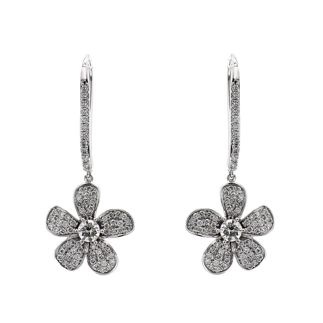 2.00 CTW Lab-Created Diamond Flower Drop Earrings in 14K White Gold