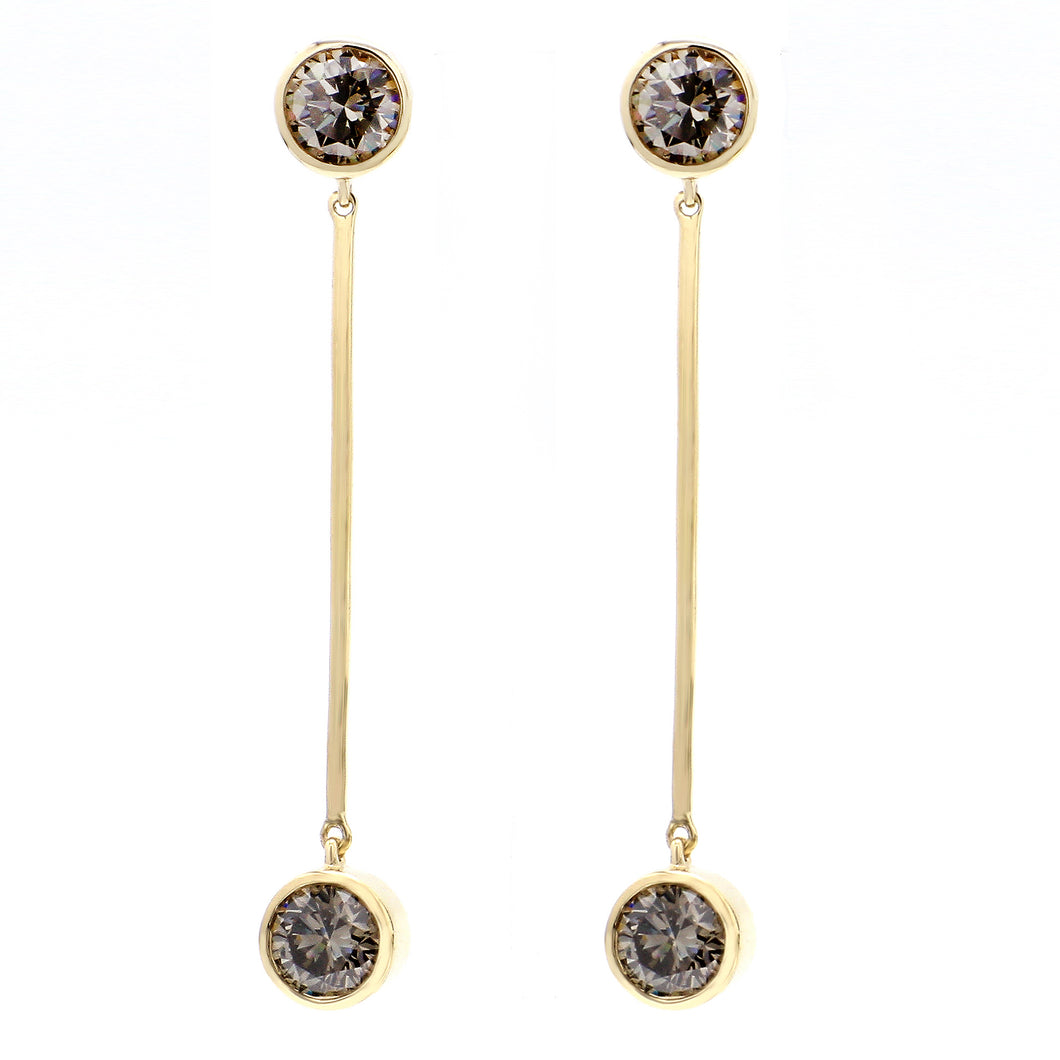 3.00CTTW Lab-Created Diamond Olive Bezel Set Long Drop Earrings in 14K Yellow Gold