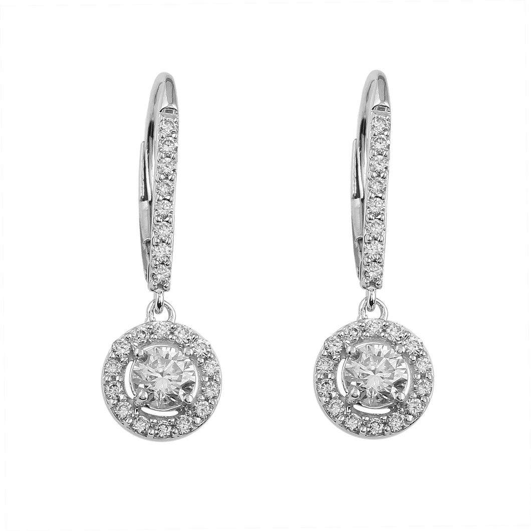 1.00CTTW Lab-Created Diamond Halo Drop Earrings in 14K White Gold