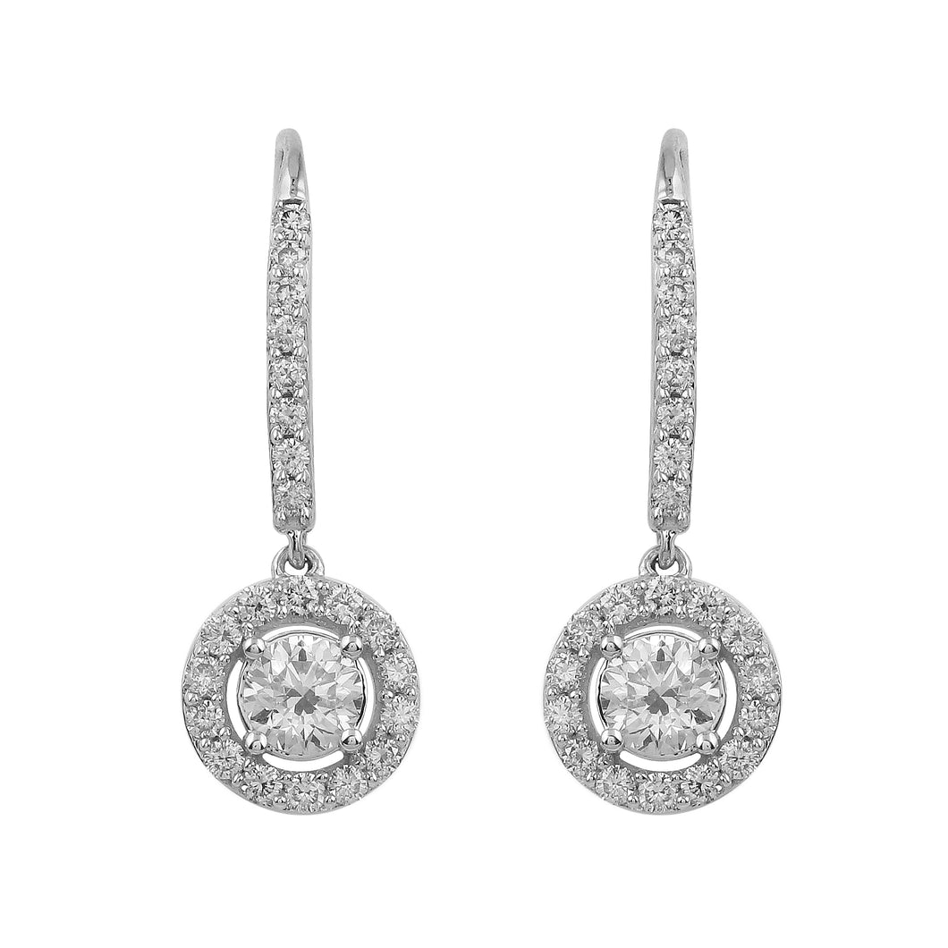 1.75CTTW Lab-Created Diamond Halo Drop Earrings in 14K White Gold