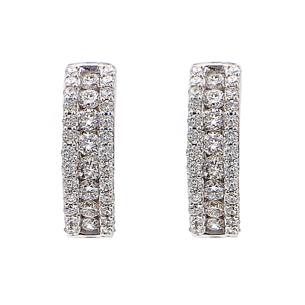 1.02CTTW Lab-Created Diamond Triple Row Huggie Hoop Earrings in 14K White Gold