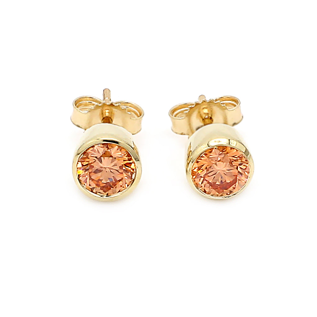 0.80CTTW Orange Lab-Created Diamond Bezel Set Stud Earrings in 14K Yellow Gold