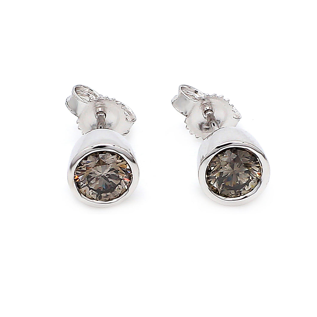 0.78CTTW Lab-Created Diamond Olive Bezel Set Stud Earrings in 14K White Gold